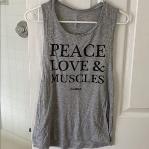 “Peace, love, and muscles” workout tank